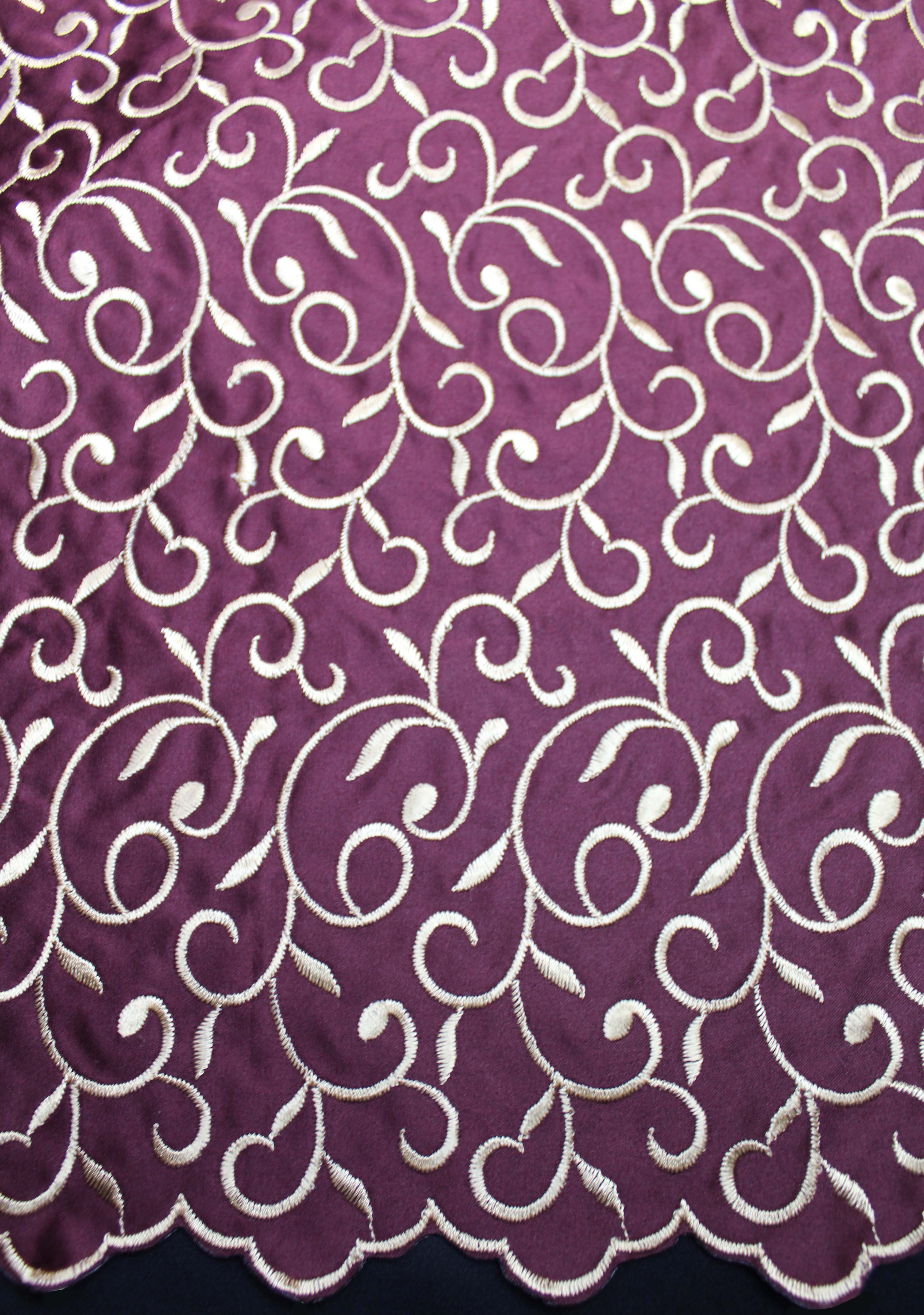 EMBROIDERED DUCHESS SATIN - DK WINE/GOLD